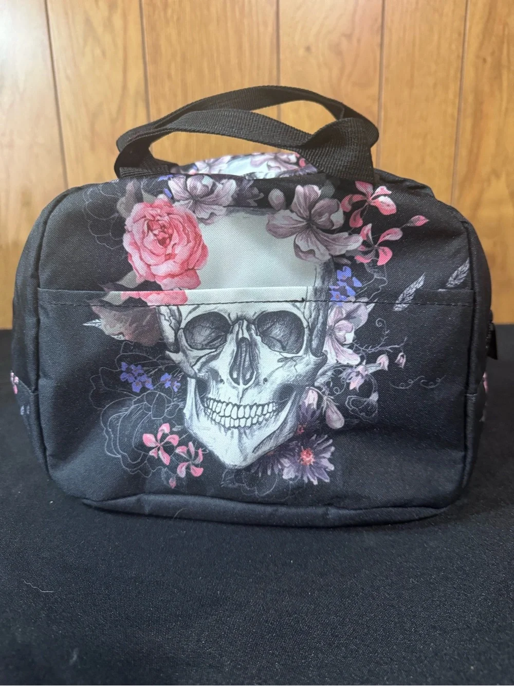Black Floral Skull Lunch Bag‎